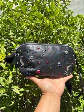 Yves Saint Laurent Black Jeweled Leather Belt Bag